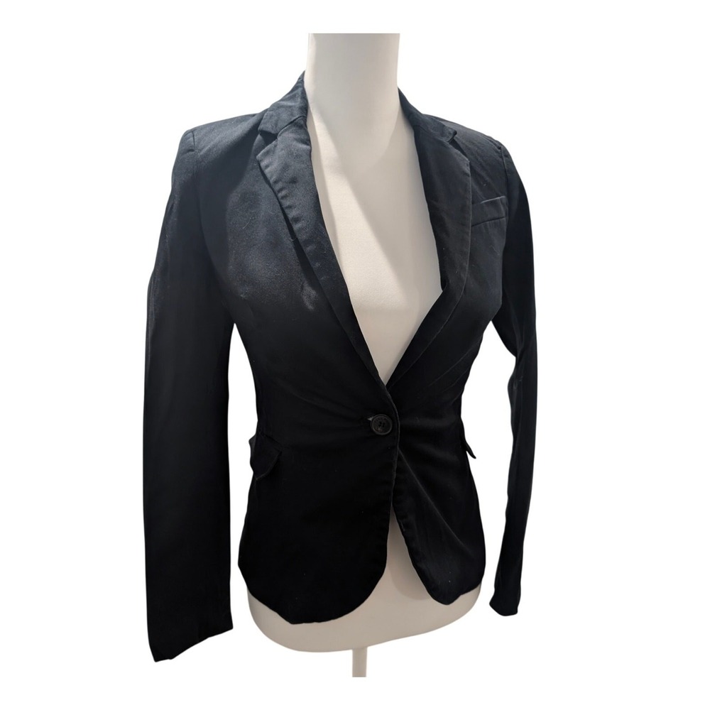 Zara Basic Women's Black‎ One Button Career Blazer Jacket Cotton Stretch Size XS